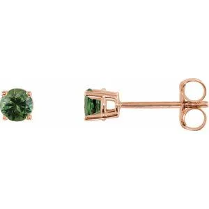14K White 3 mm Natural Green Tourmaline Stud Earrings