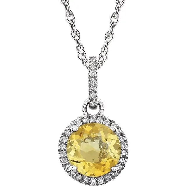 14k White Gold Sky Gemstone & Diamond Halo Necklace