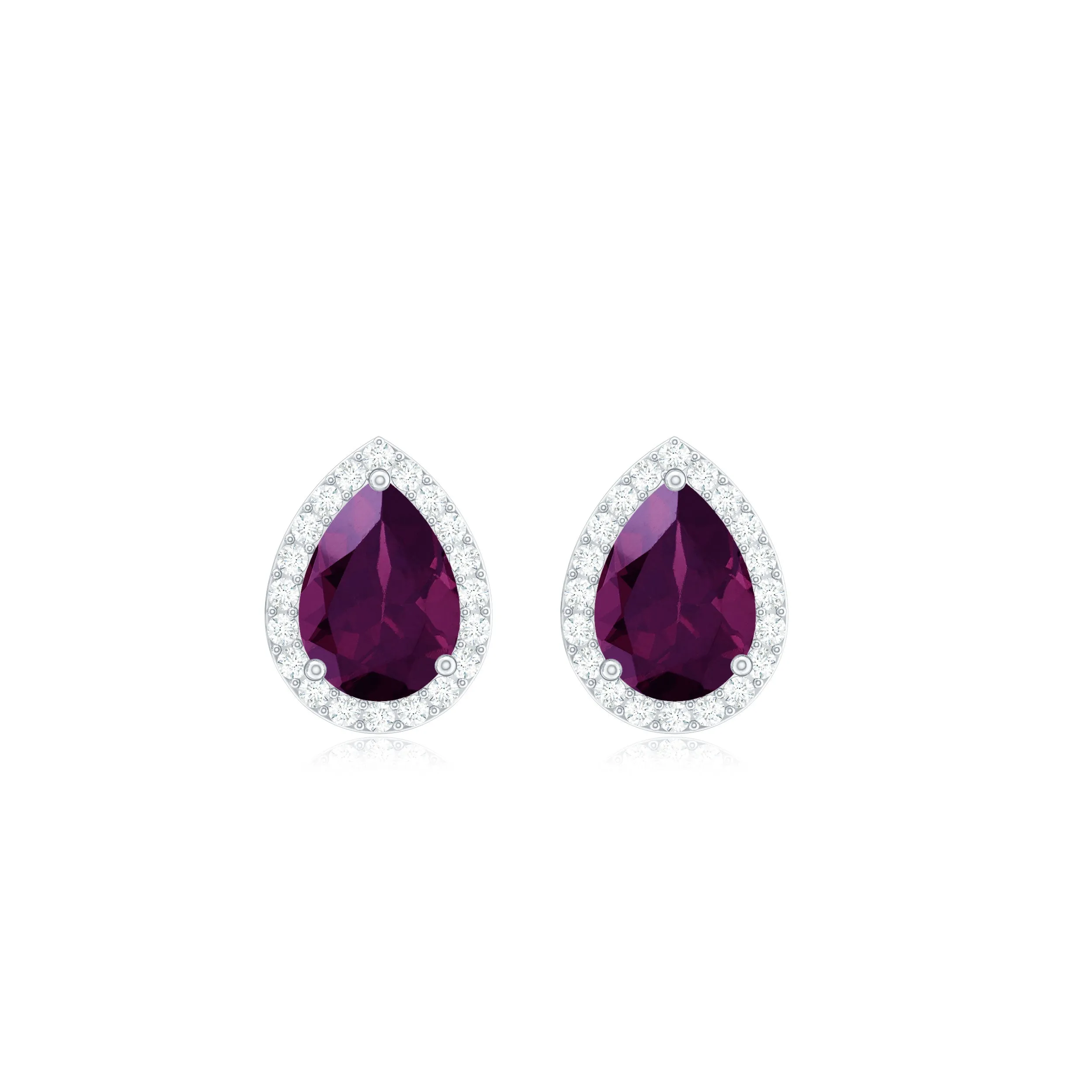 2 CT Classic Pear Cut Rhodolite and Diamond Stud Earrings