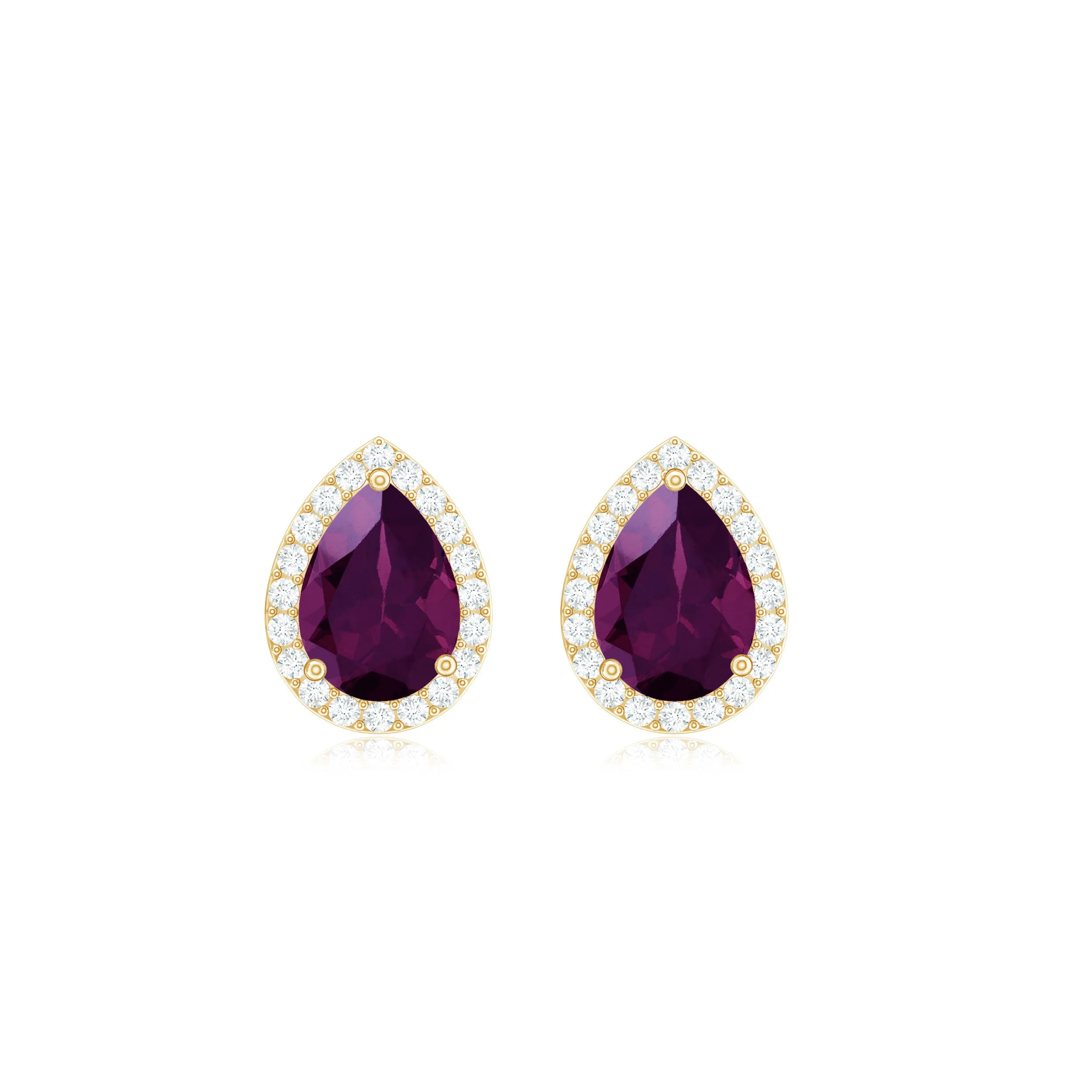 2 CT Classic Pear Cut Rhodolite and Diamond Stud Earrings