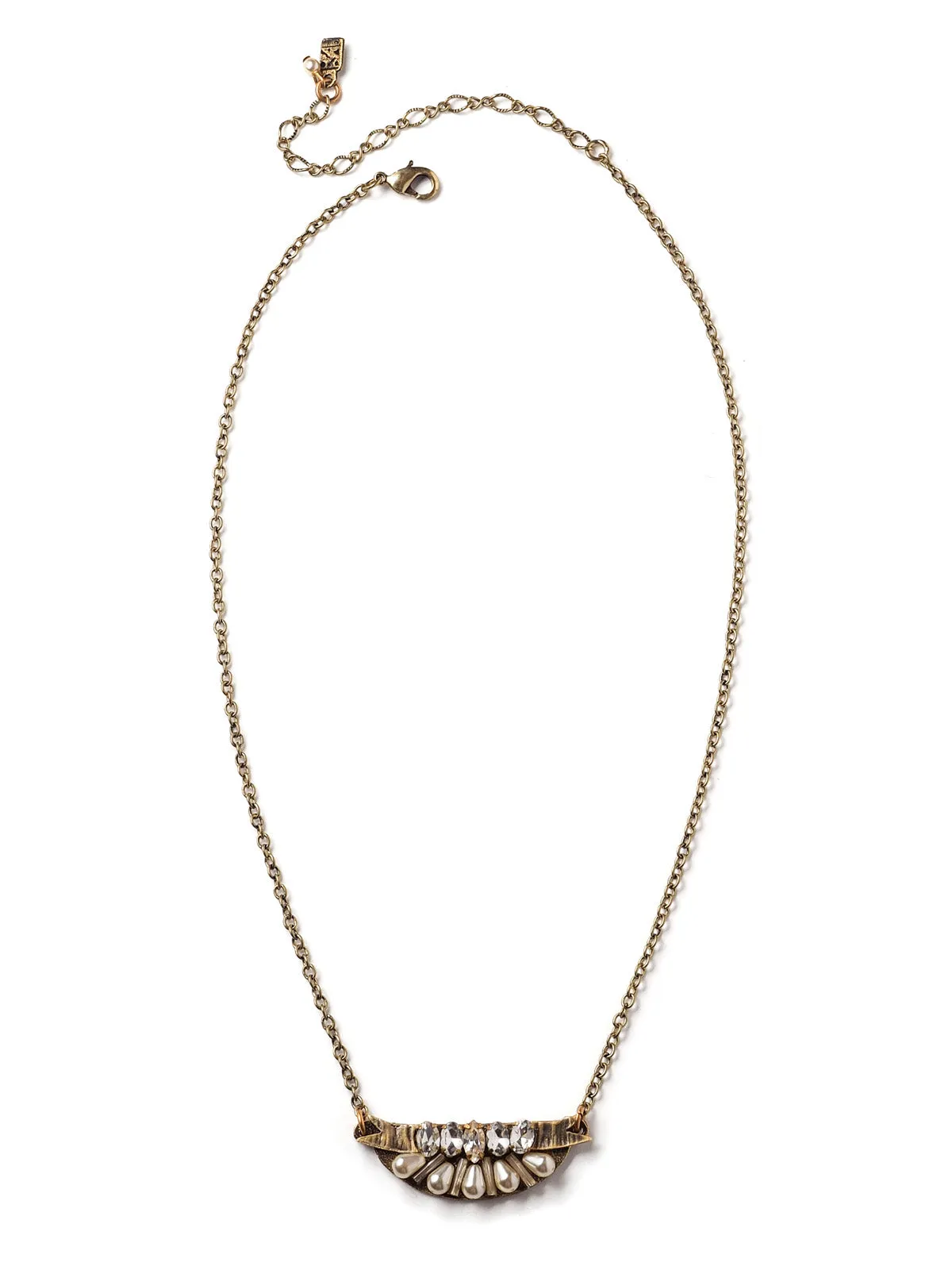 Amira Pearl Ribbon Necklace With Rhinestones