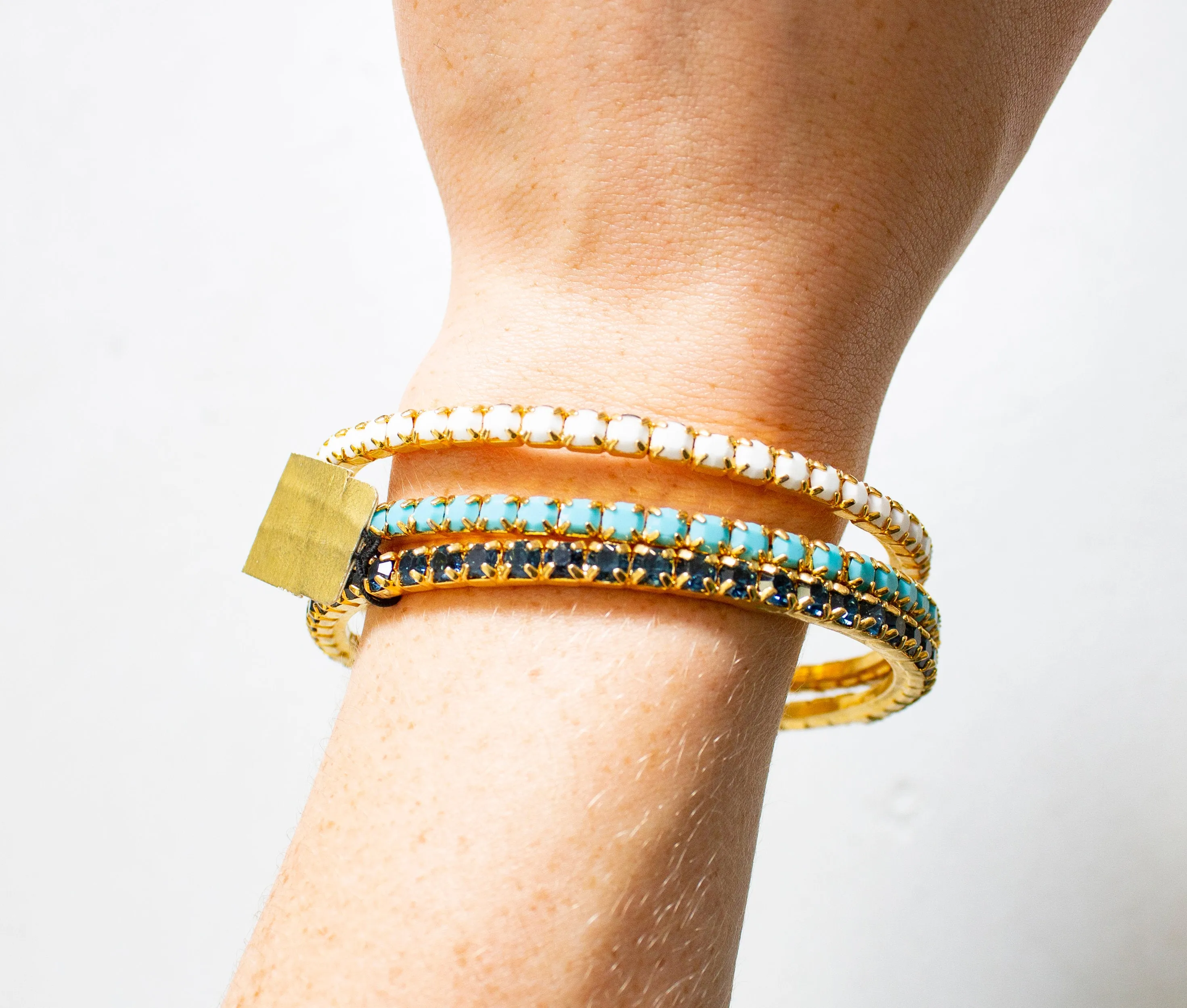 Bangle Bracelet Set RHINSTONE NOS Colored 70s