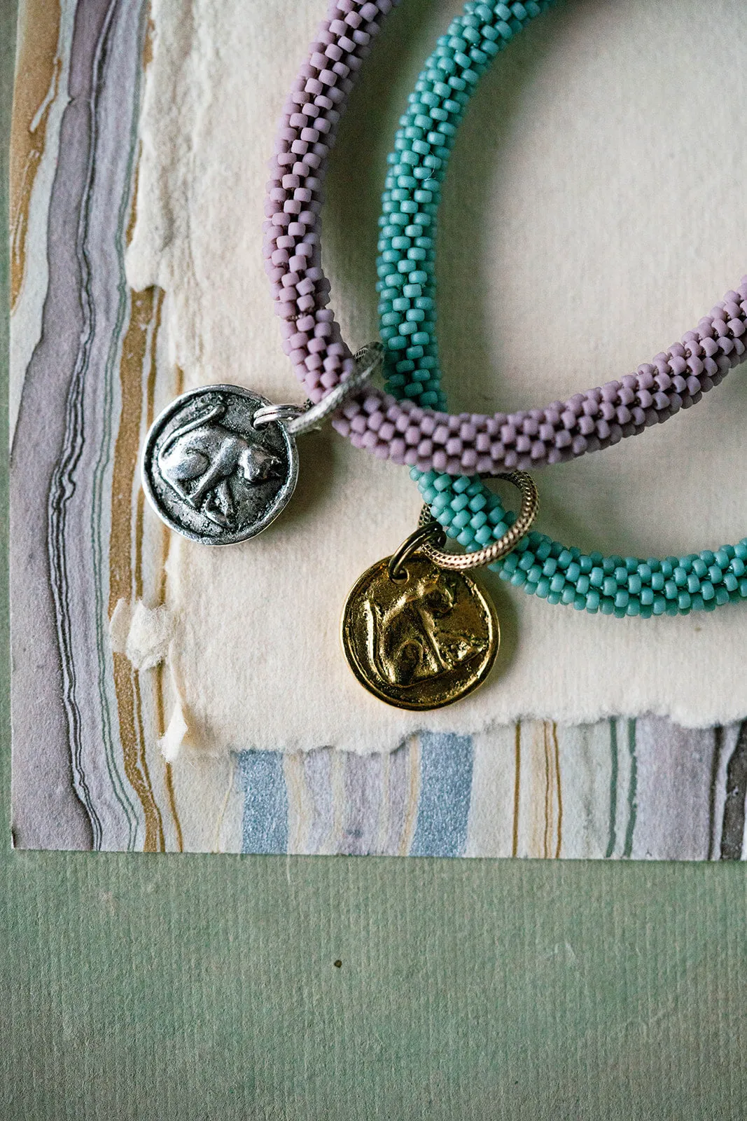 Beaded Bangle   Cat Charm