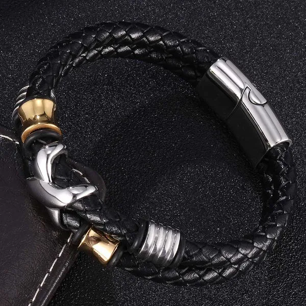 Braided Leather Magnetic Bracelet (Circumference 18.5cm) 真皮編織磁扣手鍊 (鍊長 18.5cm) KJBR16142