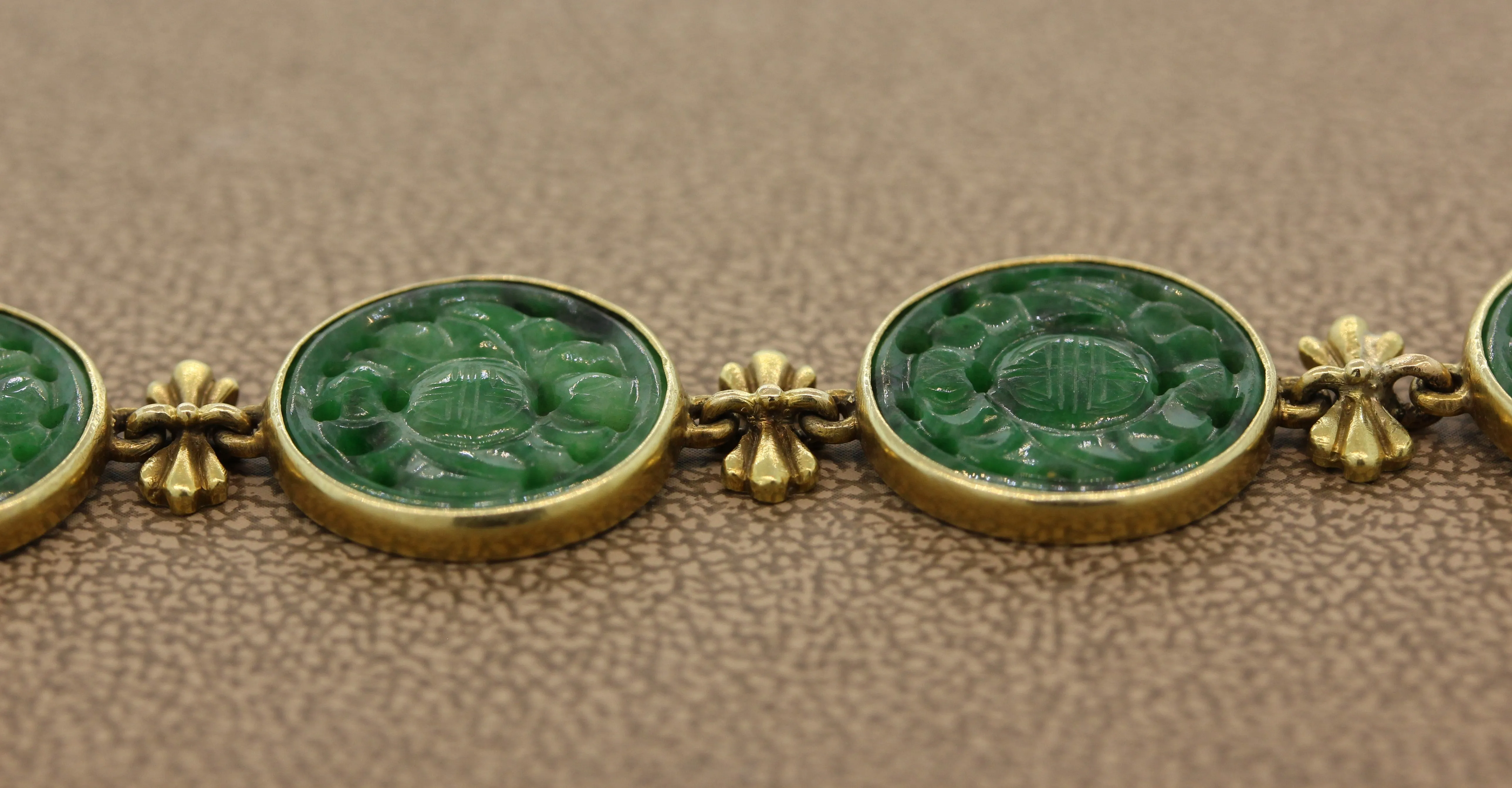 Carved Nephrite Gold Bracelet