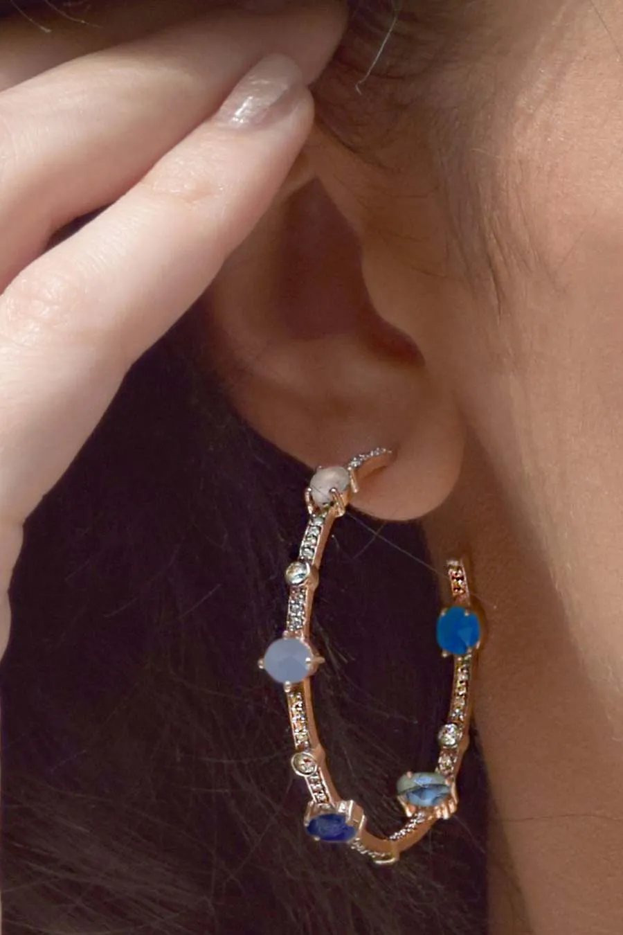 Cerulean Pave Gemstone Hoop Earrings