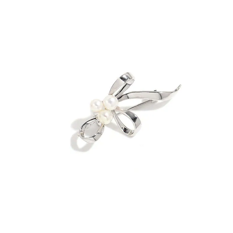 Copper Asymmetric Pearl Bow Brooch