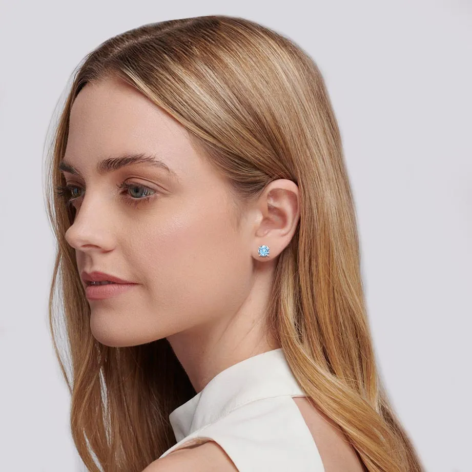 DOVE - Round Aqua Spinel 18k Rose Gold Stud Earrings