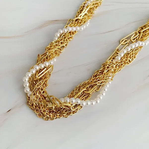 Ellison and Young Multi Chain Pearl Necklace 18K Gold Plated