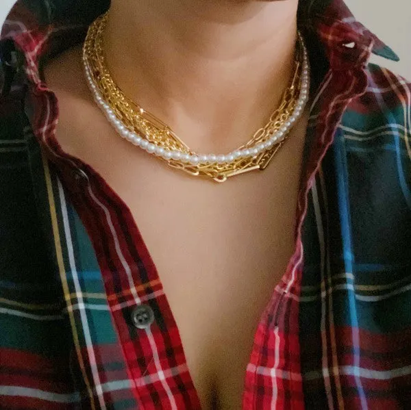 Ellison and Young Multi Chain Pearl Necklace 18K Gold Plated