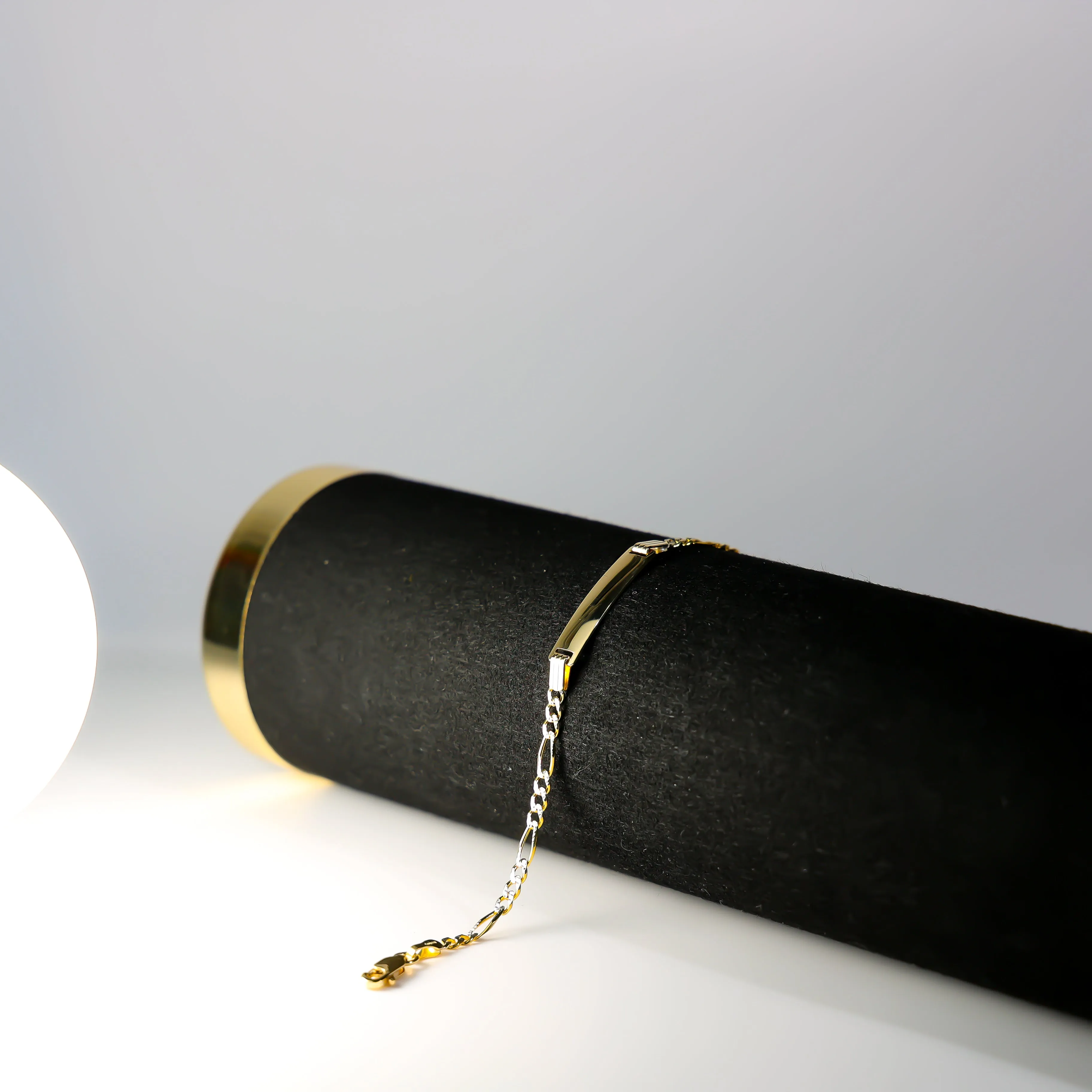 Gold Figaro Link ID Bracelet Diamond Cut 3MM Model-AB105