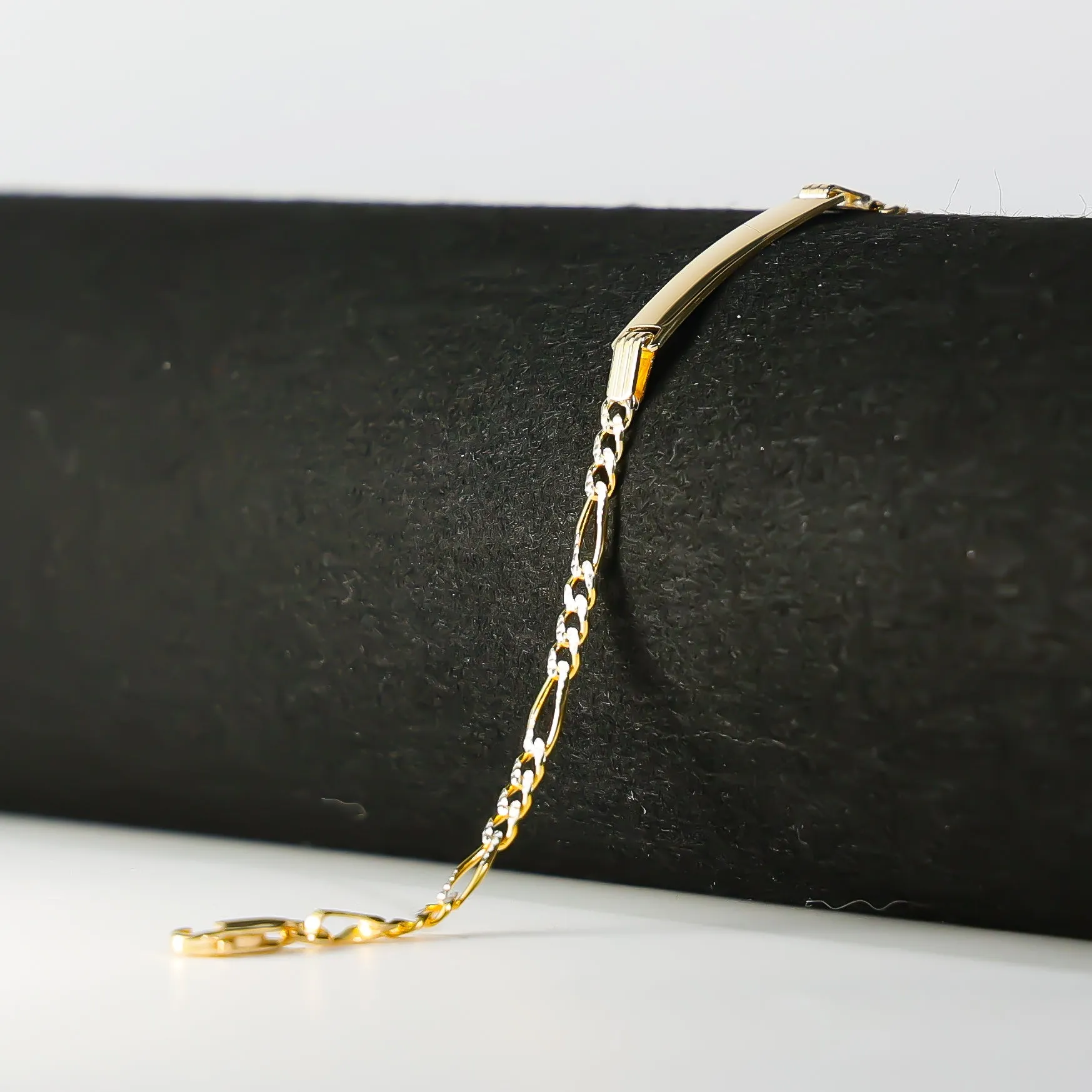 Gold Figaro Link ID Bracelet Diamond Cut 3MM Model-AB105