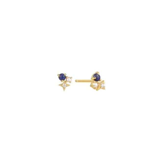 Gold Lapis Star Stud Earrings E039-01G-L