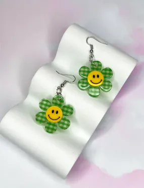 HAPPY DAISY EARRINGS - CHECKERED GREEN