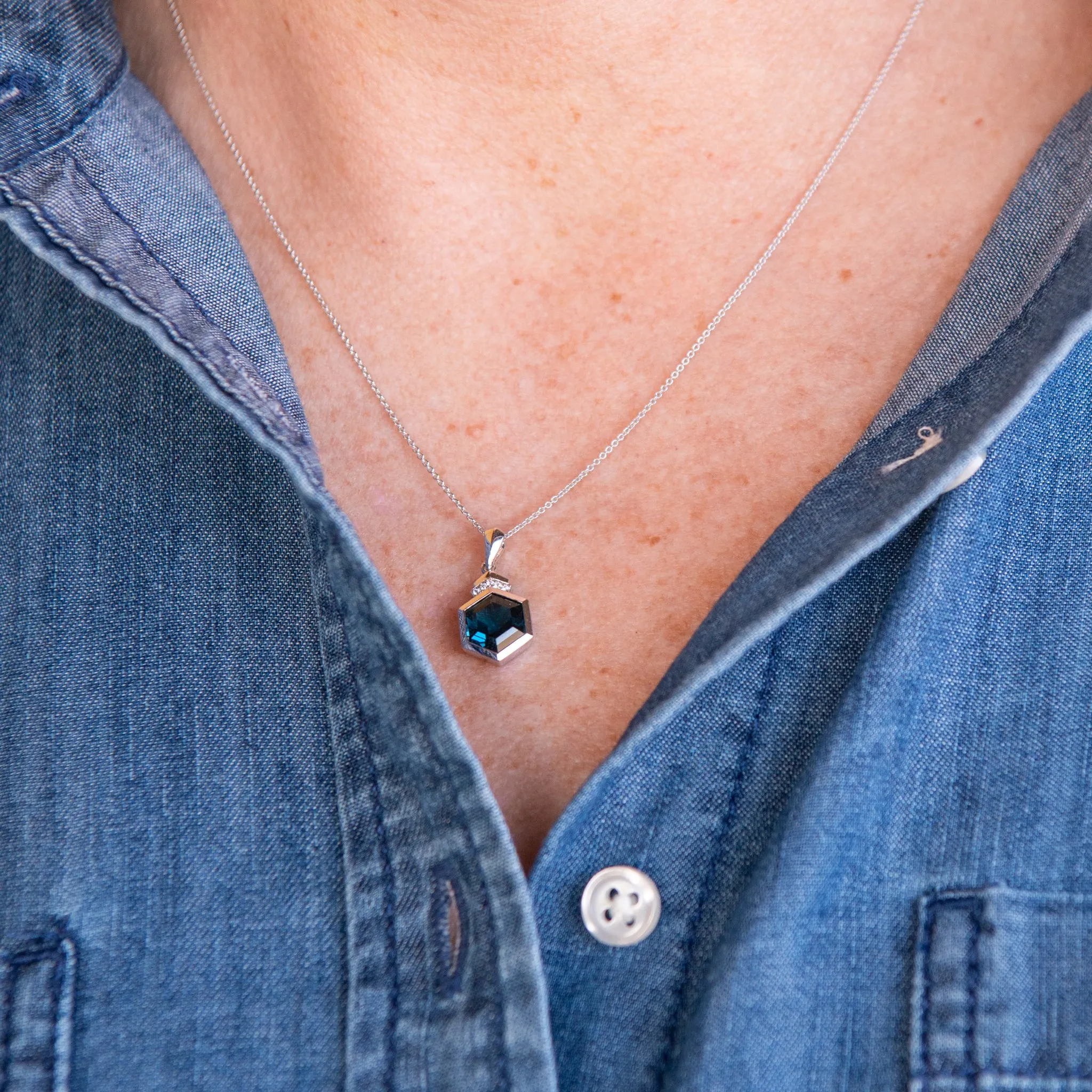 Hexagon London Blue Topaz & Diamond Necklace