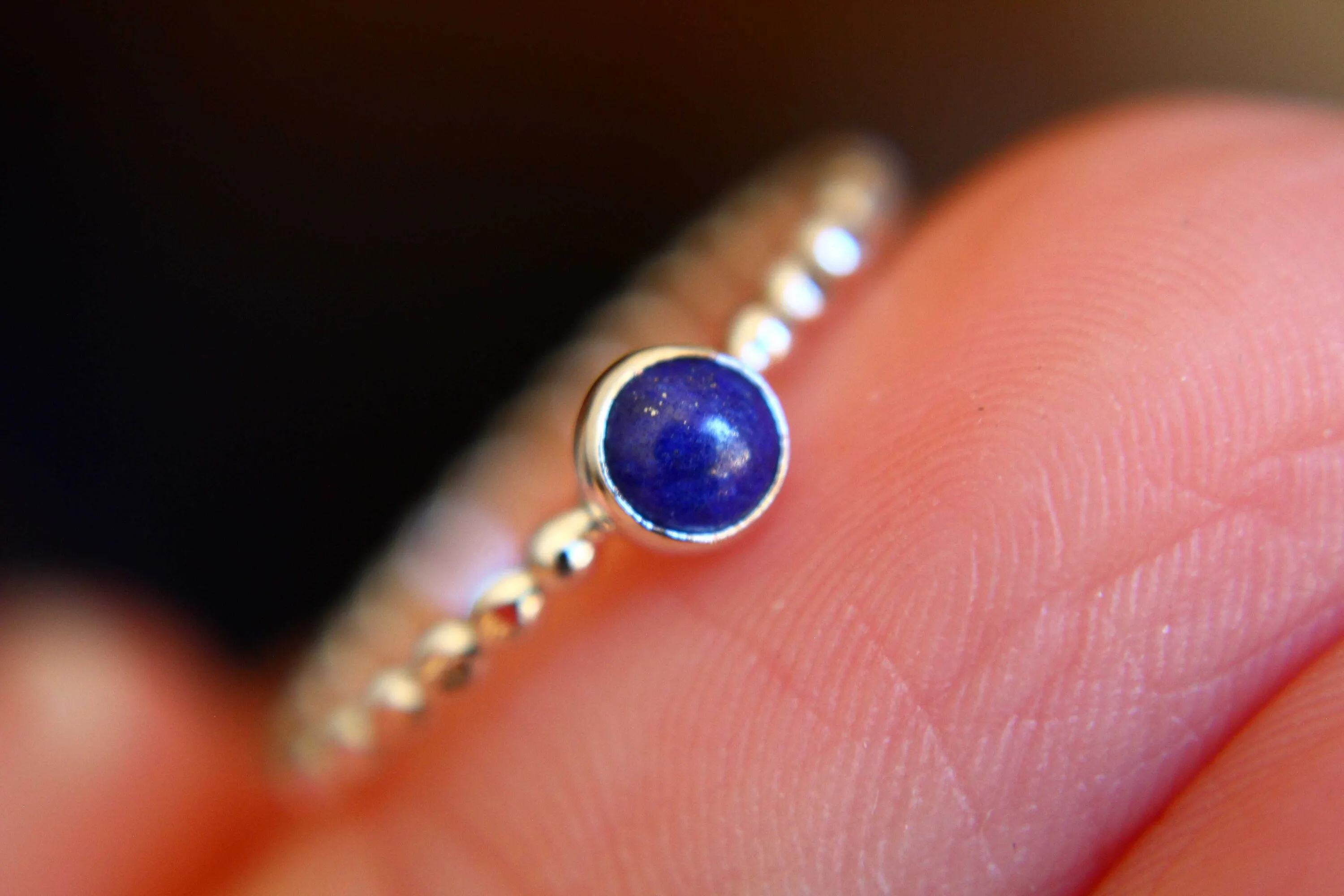 Lapis Ring, Lapis Stacking Ring, Beaded Lapis Ring, Gemstone Ring, Lapis Lazuli Ring, Gemstone Stacking Ring, Blue, Lapis Lazuli Stone, Gift