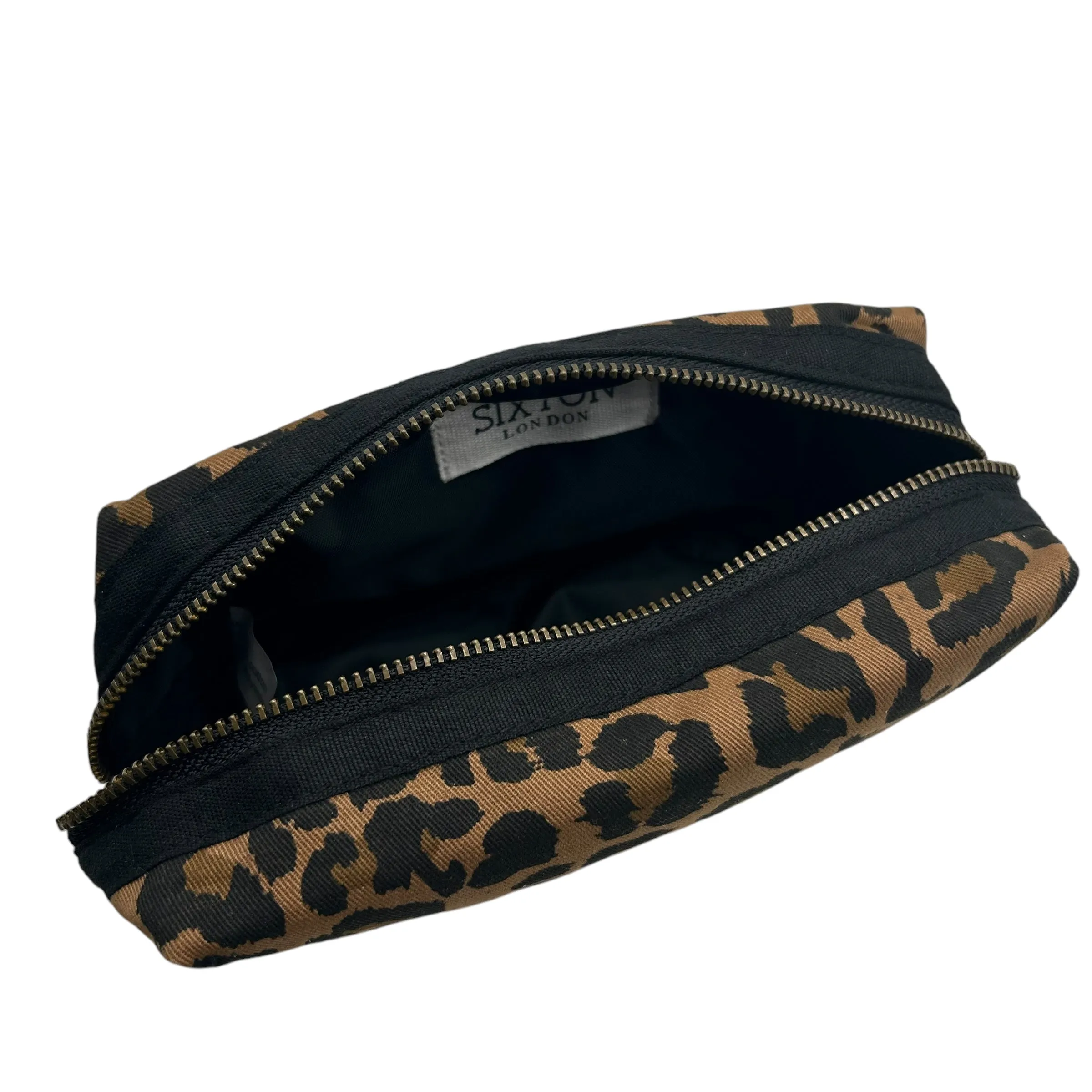 Leopard print make-up bag, large and small, with a gold star brooch