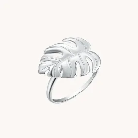 Monstera Silver Adjustable Ring W.