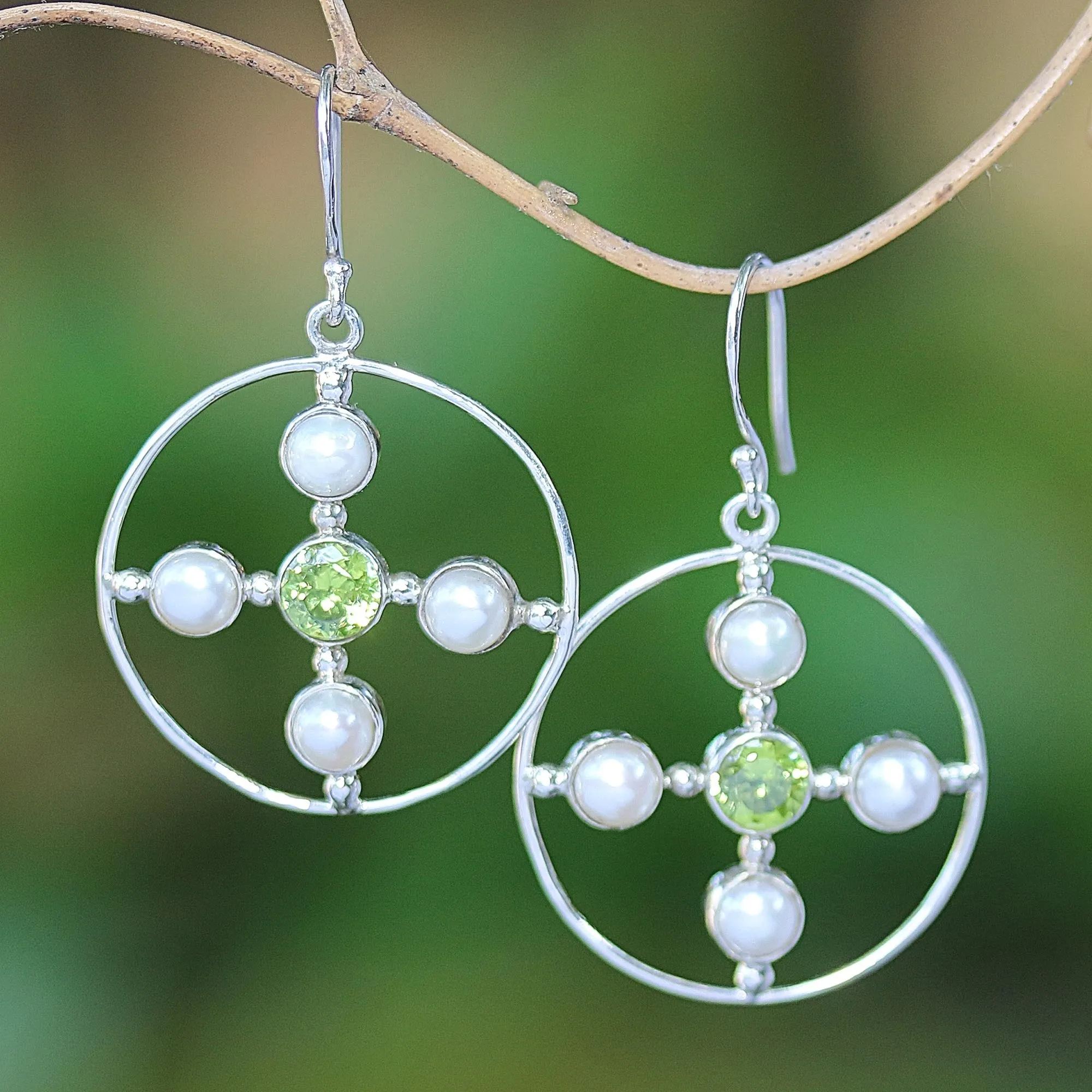 Ocean Orbit Bali Cultured Pearl and Peridot Ocean Orbit Earrings