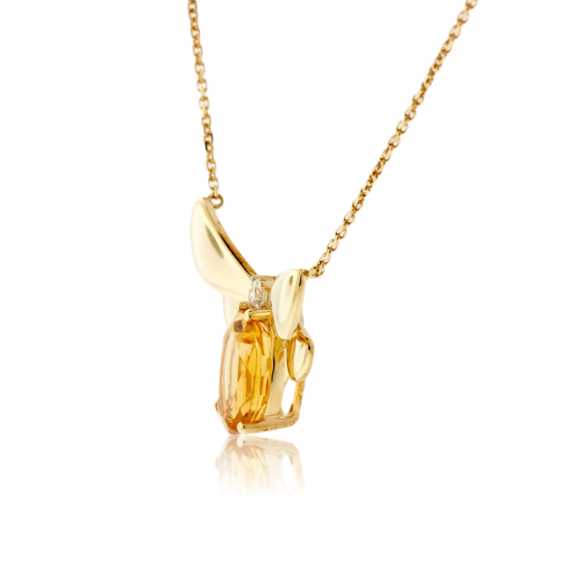 Oval Cut Citrine & Diamond Wing Pendant w/Chain