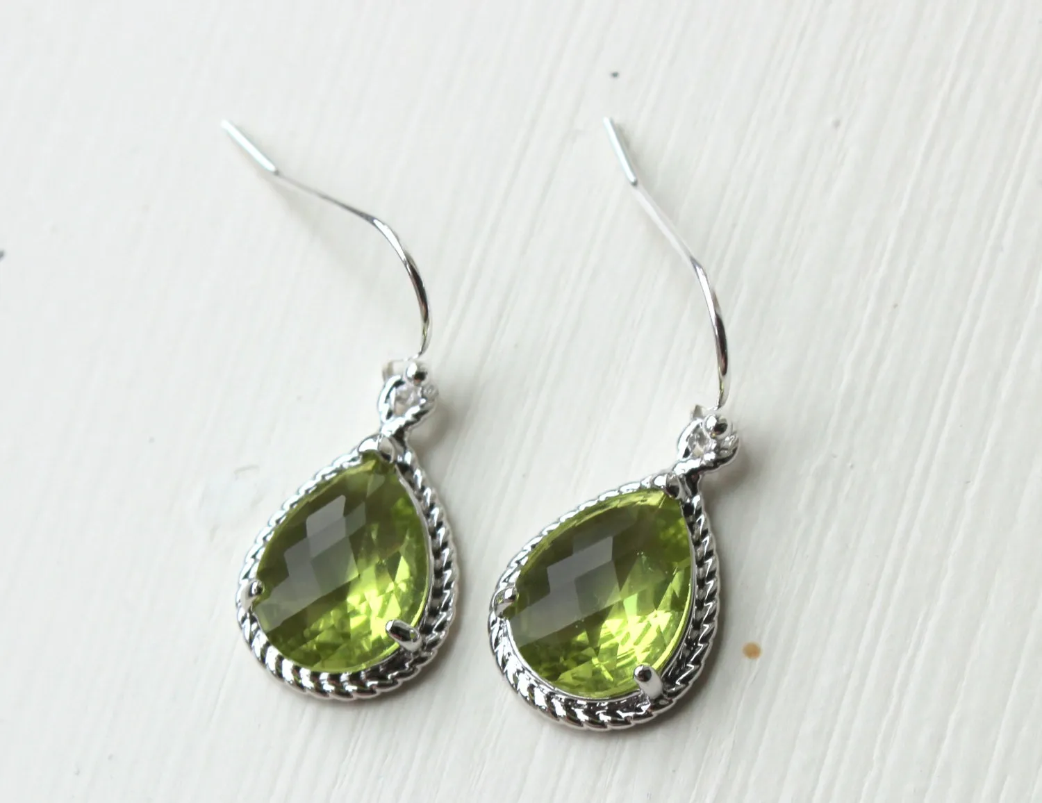 Peridot Earrings Silver Apple Green Jewelry Teardrop Silver Rope Style - Bridesmaid Earrings Wedding Jewelry Bridal Earrings Christmas Gift