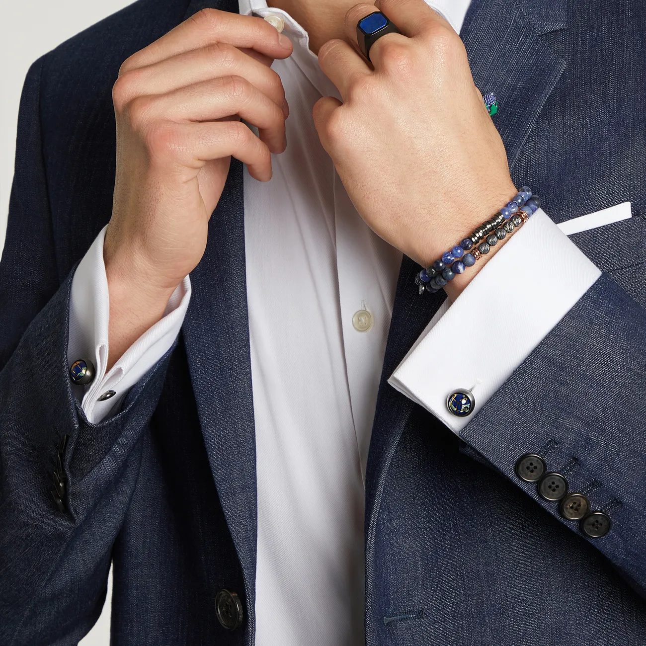 Tateossian Globe Revolve cufflinks with lapis in sterling silver