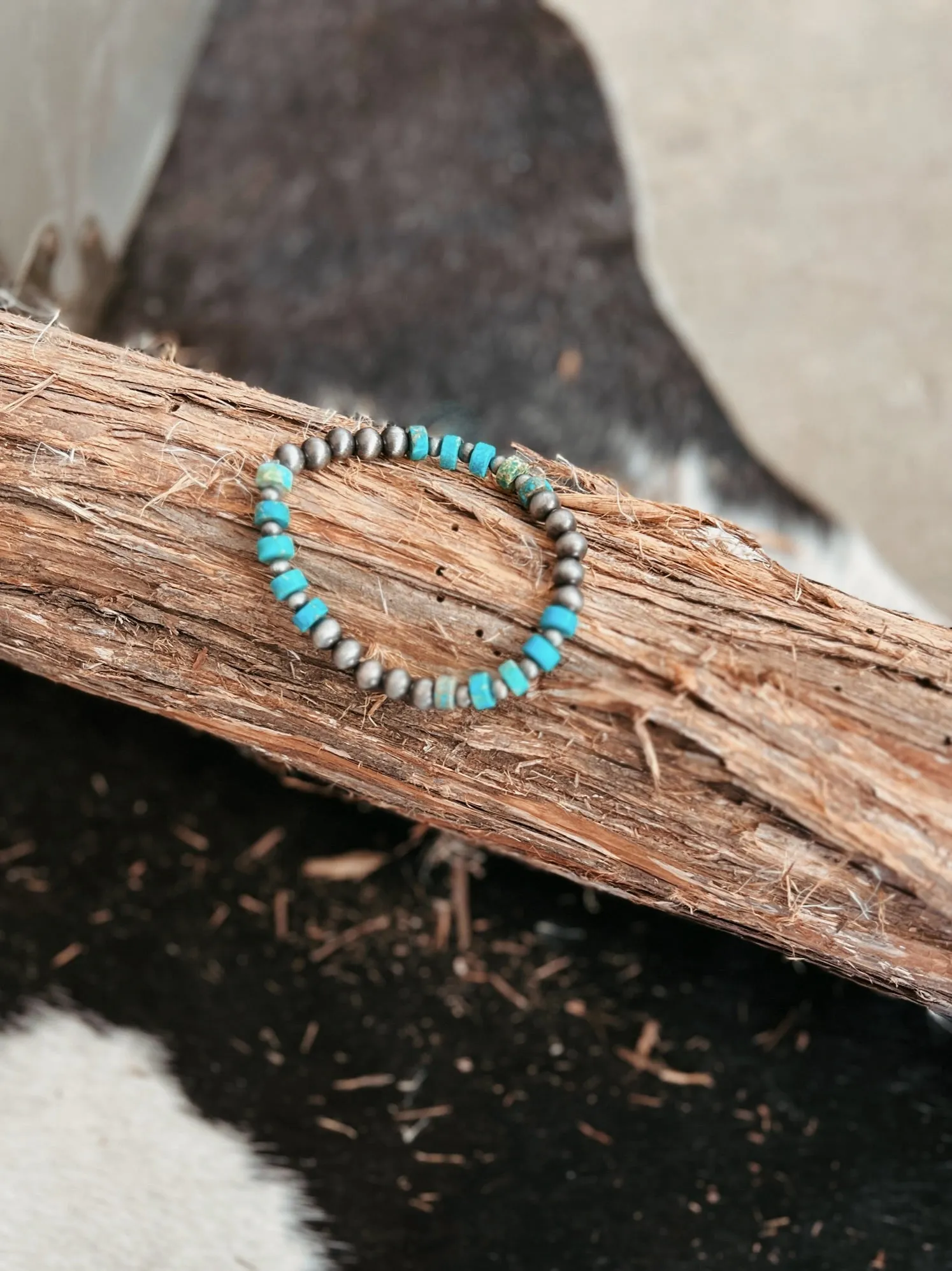 Turquoise Gemstone and Silver Bead Stretch Bracelet