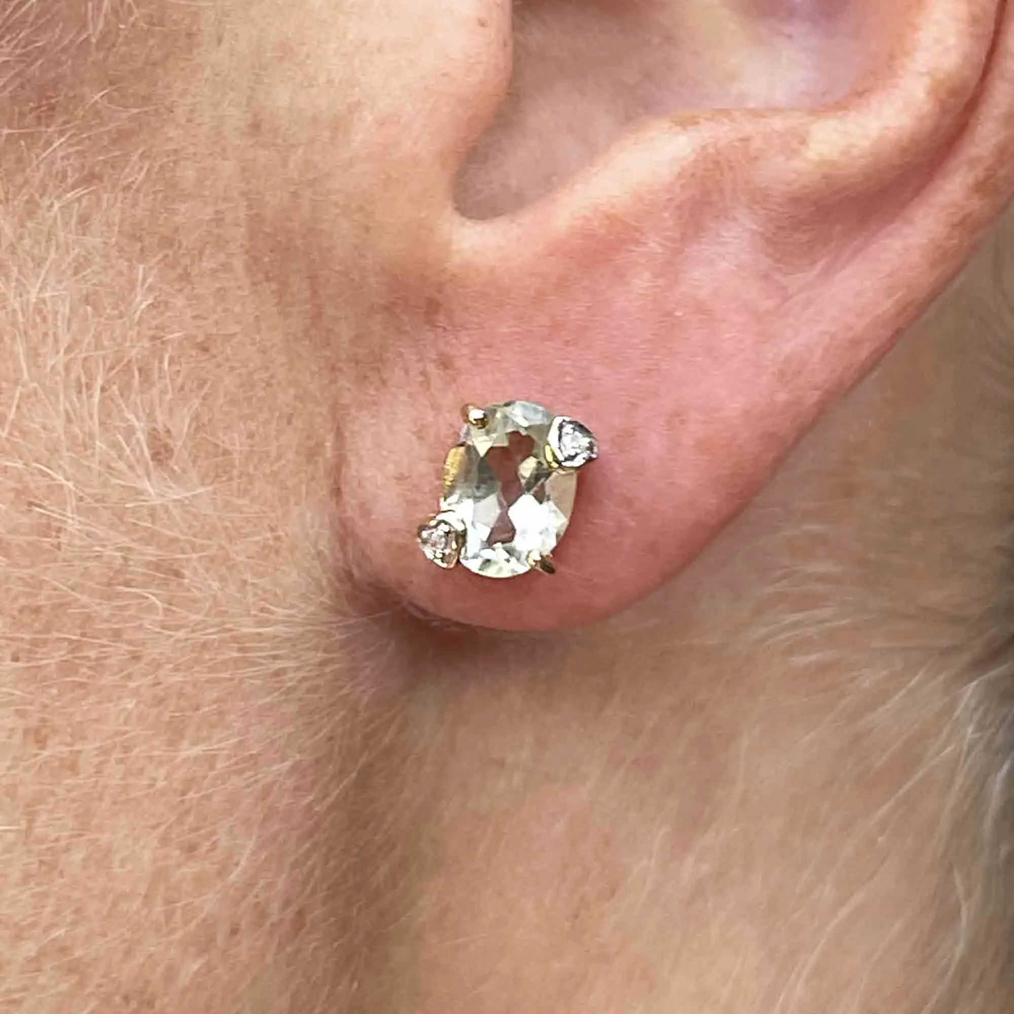 Vintage 14K Gold Diamond Peridot Stud Earrings