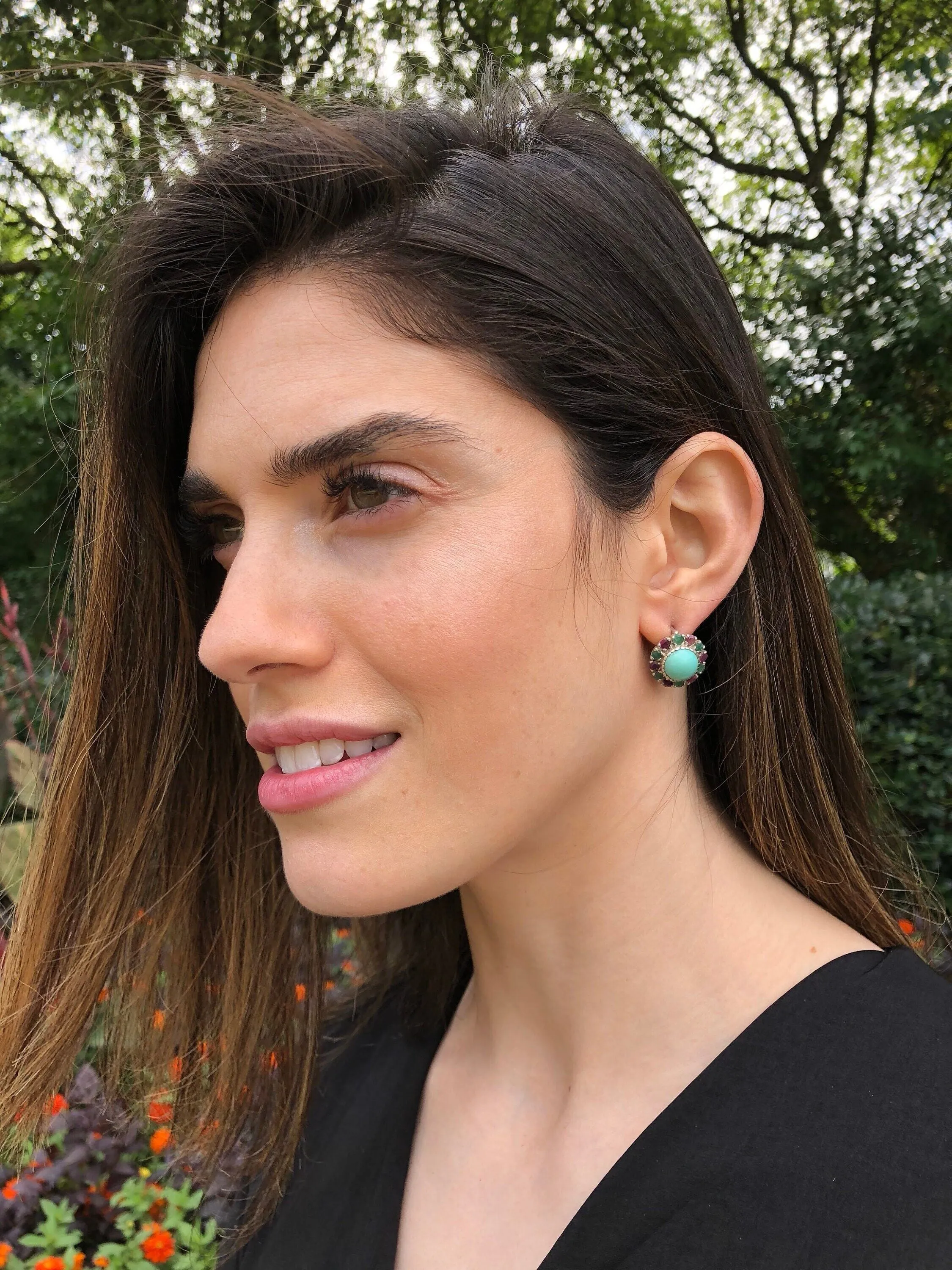 Vintage Emerald Earrings - Statement Emerald Earrings - Genuine Topaz Flower Earrings