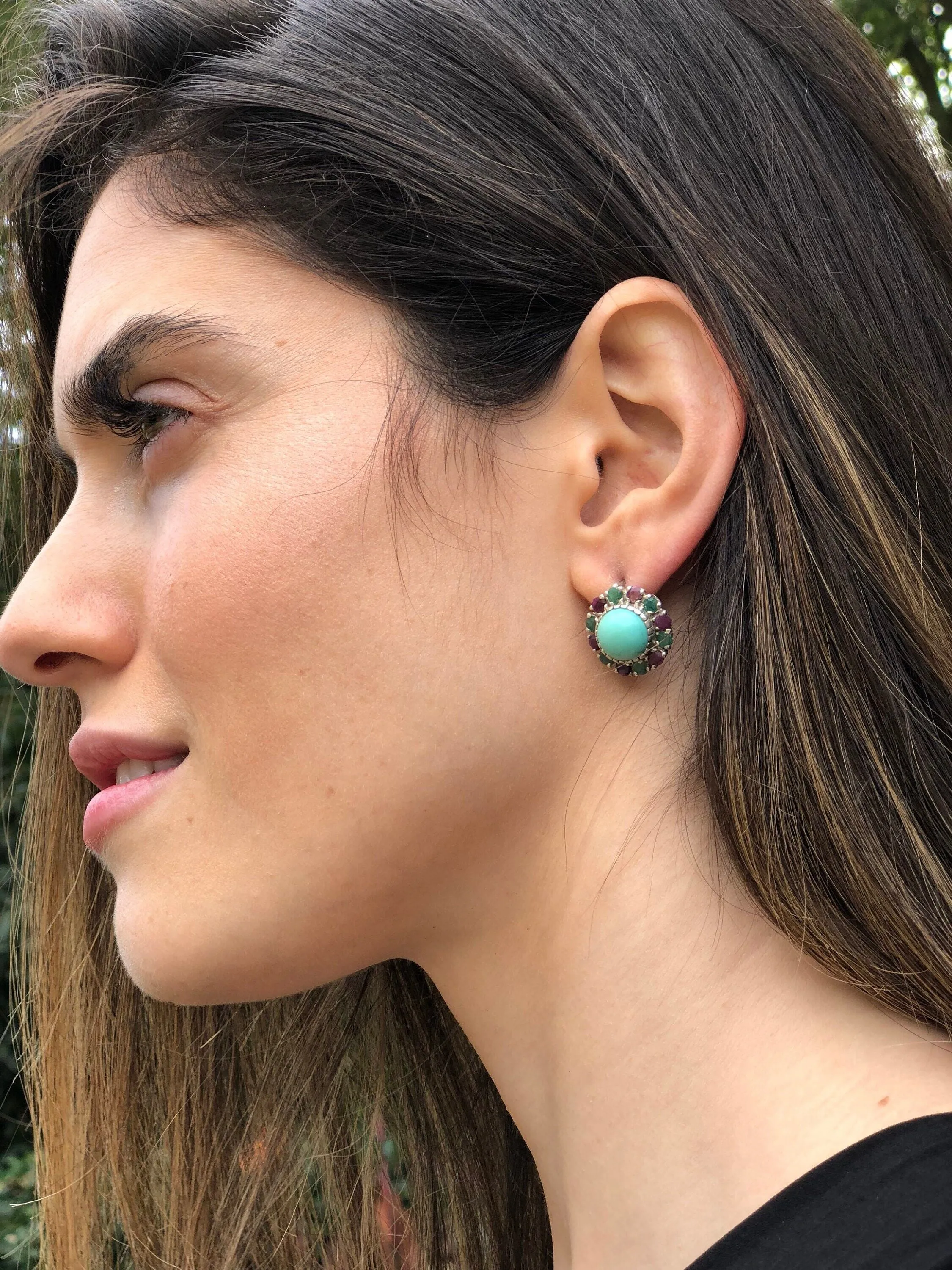 Vintage Emerald Earrings - Statement Emerald Earrings - Genuine Topaz Flower Earrings