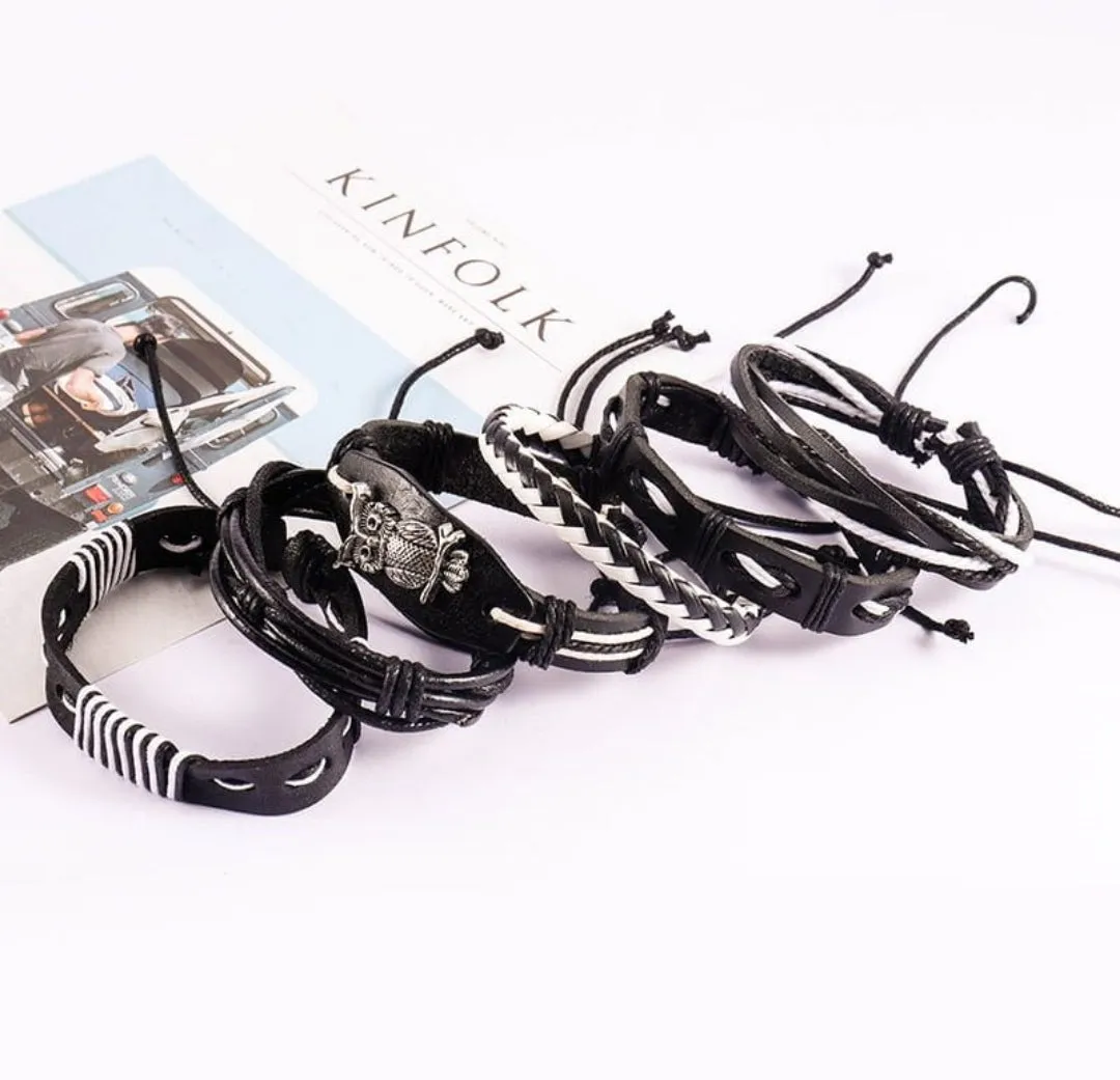 Vintage Leather Bracelet Fashion Hand-knitted Multi-layer Leather Feather Leaf Bracelet and Fashion Men's Bracelet