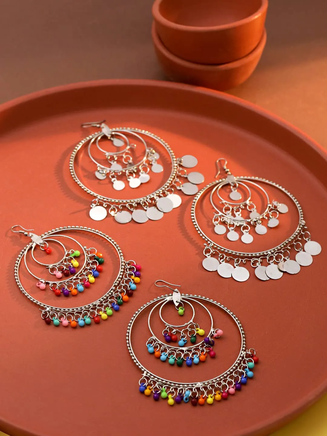 Yellow Chimes Chandbali Earrings for Women Oxidised Silver Combo of 2 Pairs Traditional Chand bali Earrings for Women and Girls.